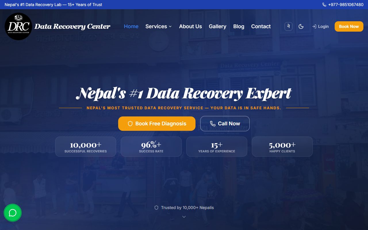 The Data Recovery Center website as it appears live