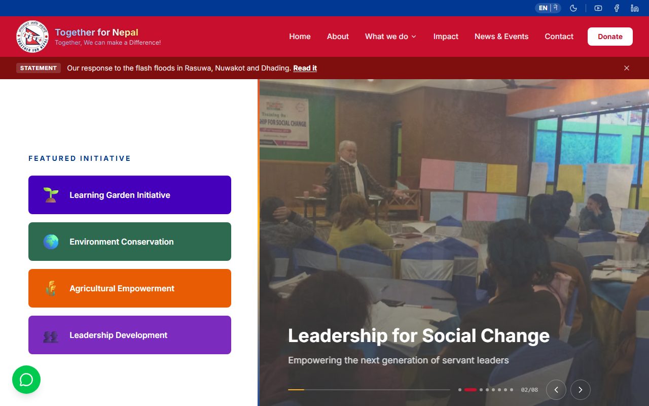 The Together for Nepal website as it appears live